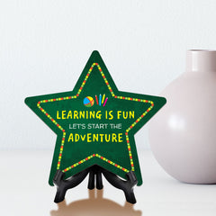 Sign ByLITA Learning is Fun, Let's Start the Adventure Star Table Sign with Acrylic Stand (7.5x7.5“) Development | Kindergarten Classroom Essentials | Nurture Young Minds | Fun & Educational Supplies | Easy to Read | Includes Easel Stand