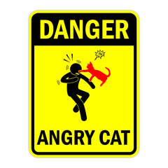 Portrait Round Plus Danger Angry Cat Door or Wall Sign | Funny Warning Sign For Decoration