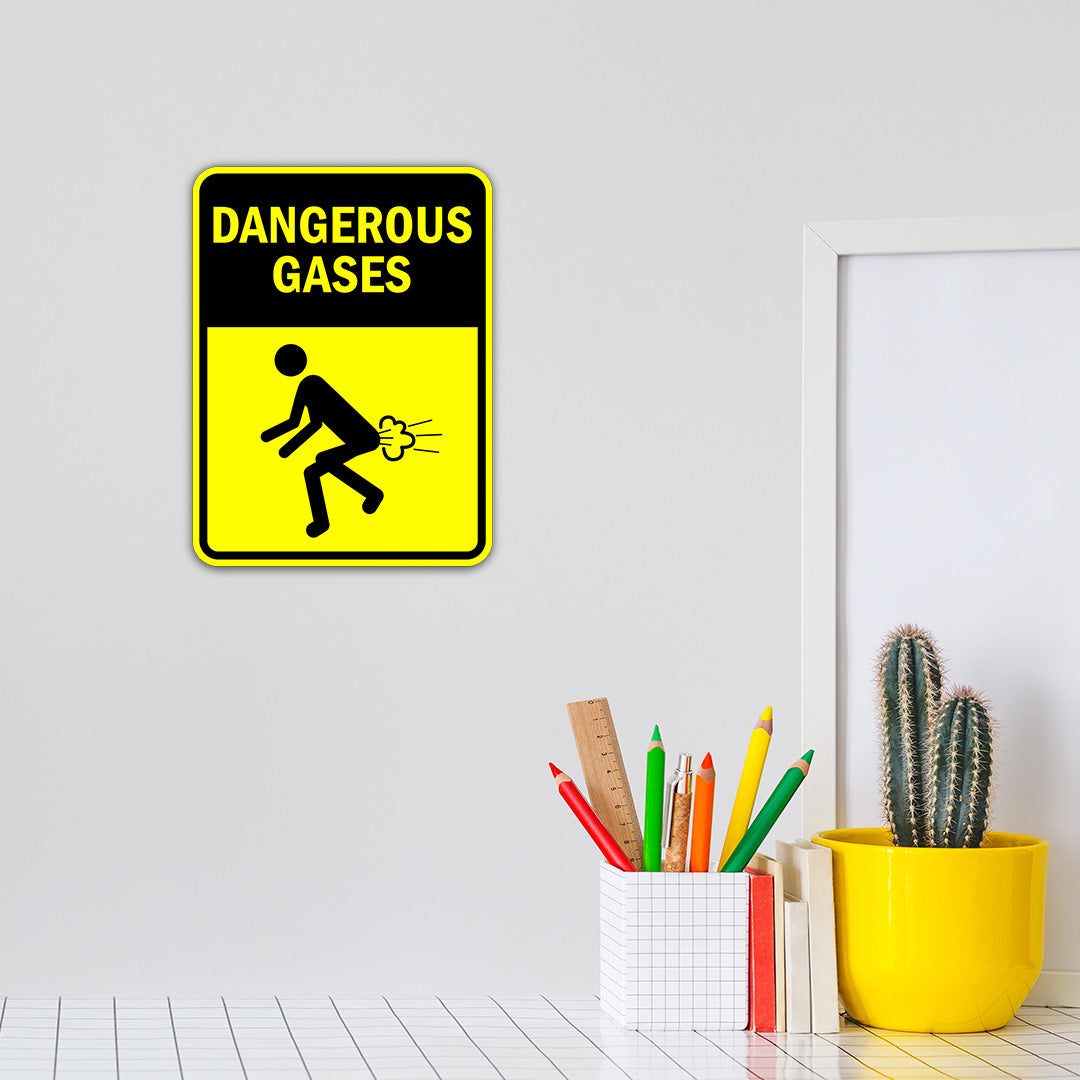 Portrait Round Plus Dangerous Gases Door or Wall Sign | Funny Warning Sign For Bathroom