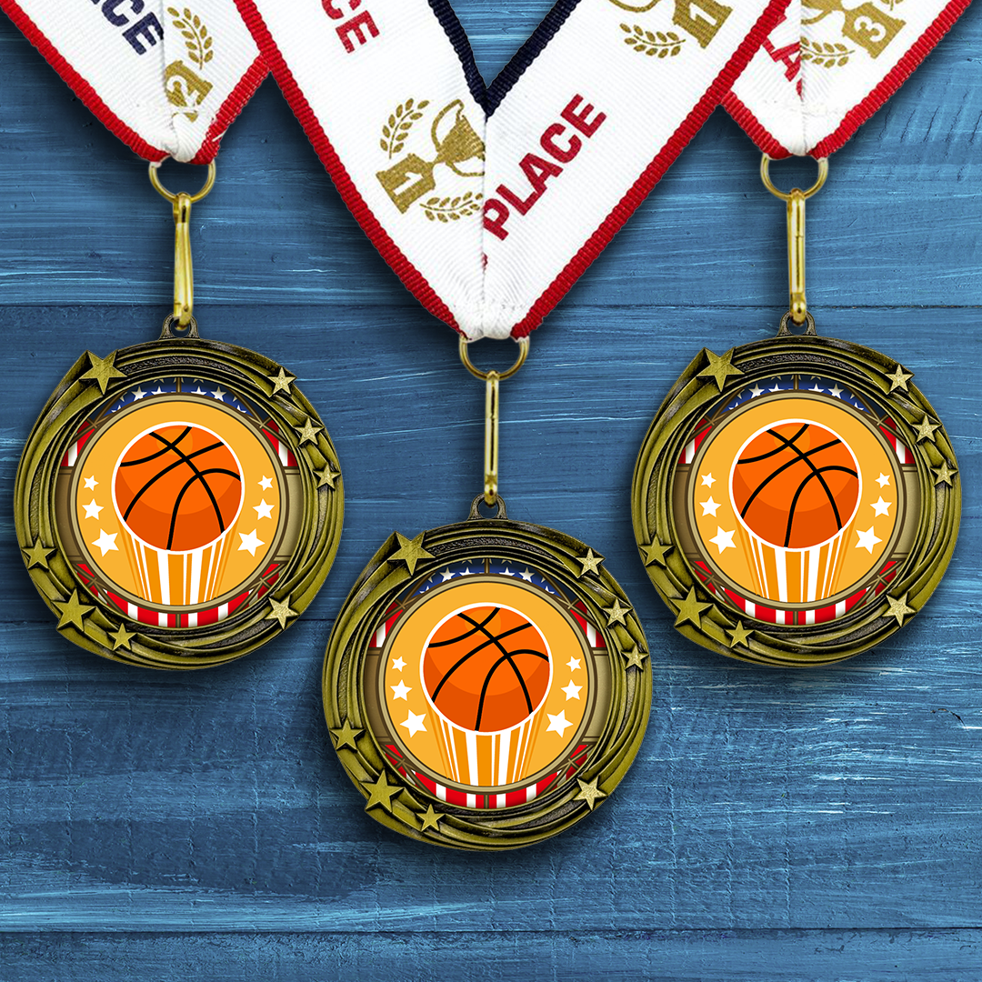 All Quality Stars Design Basketball Medal - 1st, 2nd, 3rd Place