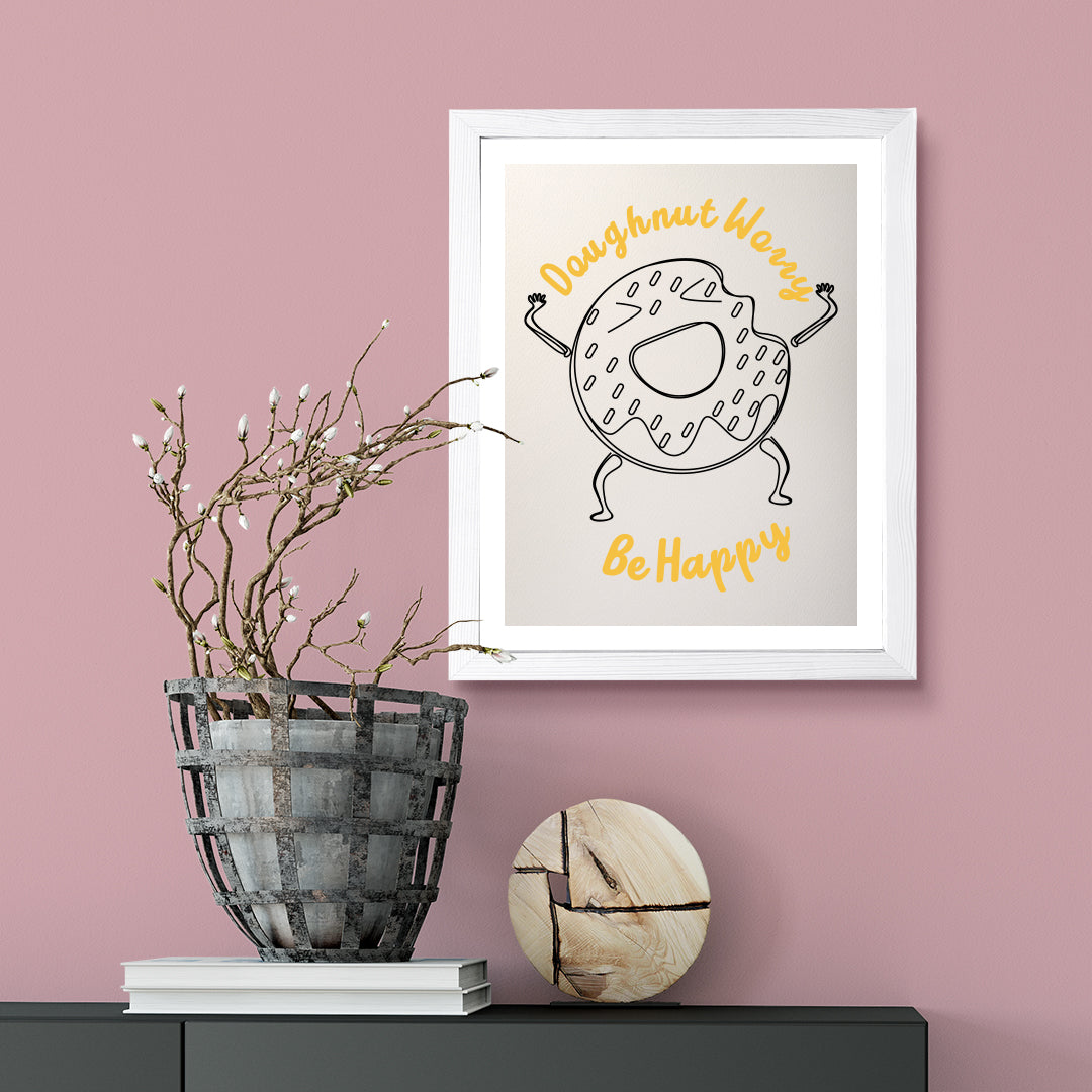 Designs ByLITA Doughnut Worry Be Happy, Wall Print Art | Doughnut Retro Kitchen Decoration