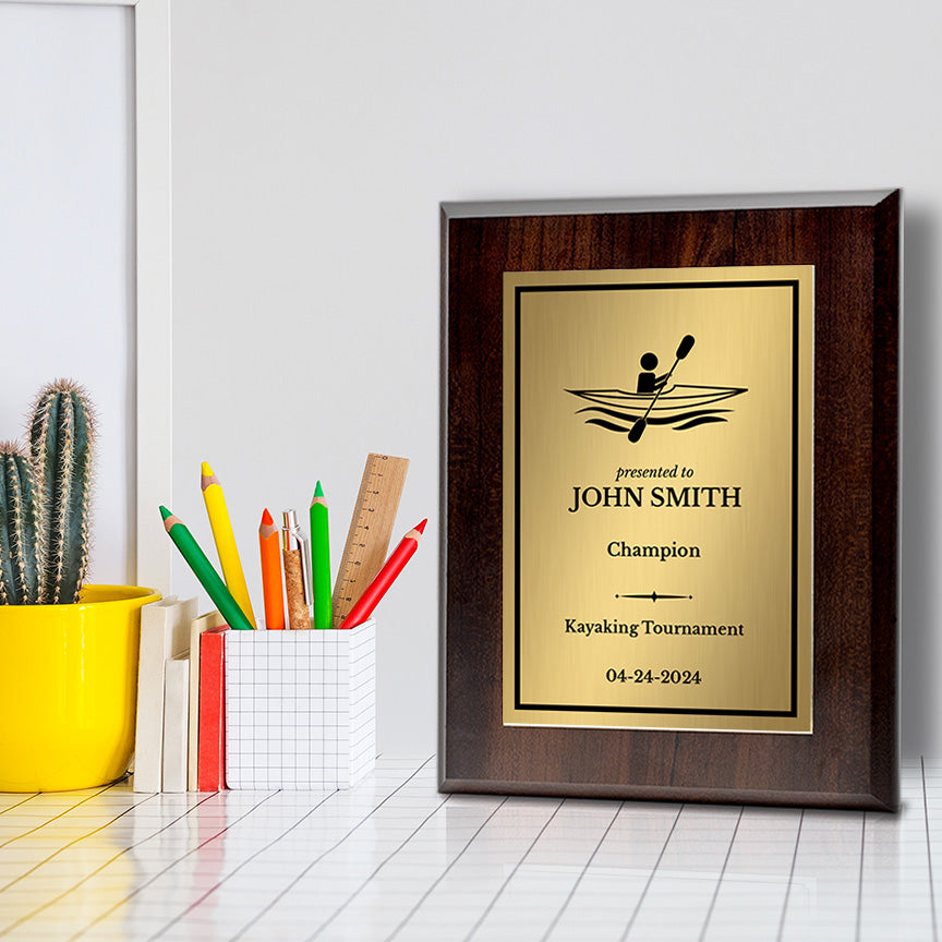 Kayaking Customizable Wooden Award Plaque | Easel Mount Option | Achievement and Recognition Personalizable Plaques | Sports Award