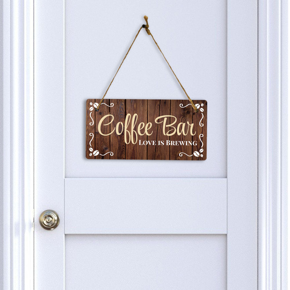 Coffee Bar Love is Brewing 5x10 Hanging Wall or Door Sign