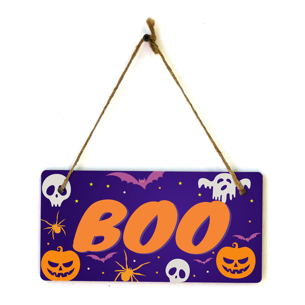 Boo 5x10 Hanging Plus Wall or Door Sign | Rustic Twined | Spooky Halloween Decoration