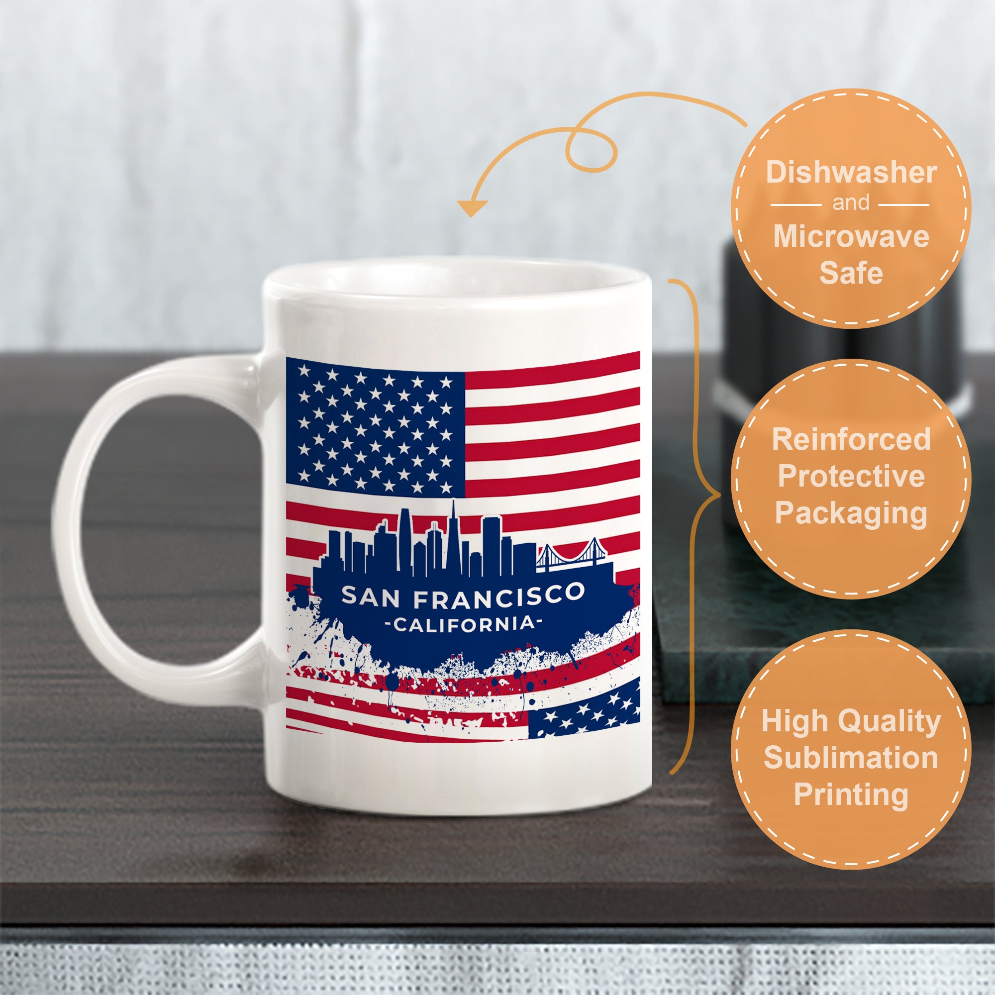 San Francisco, California 11oz Plastic or Ceramic Coffee Mug | Office & Home | American Pride