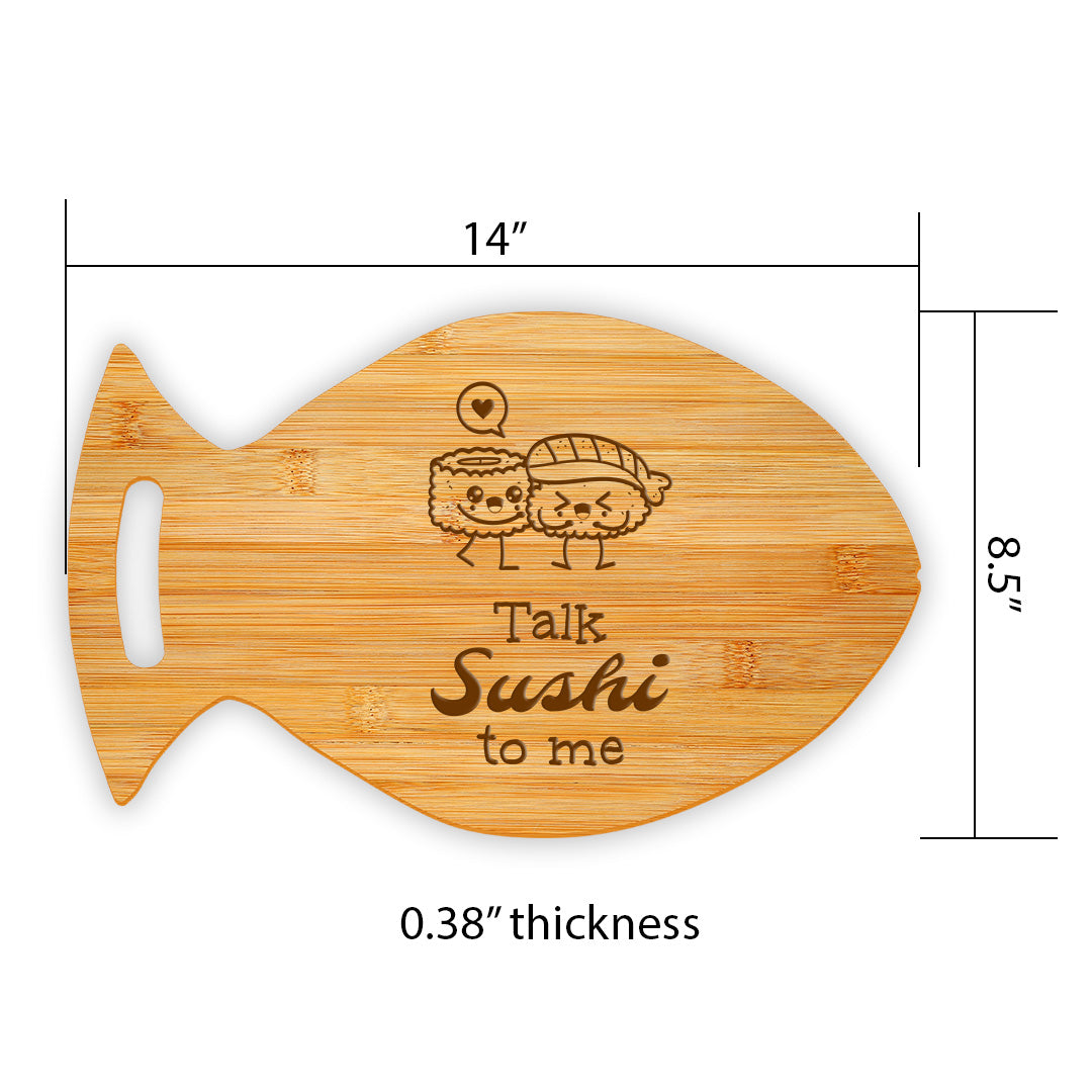 Talk Sushi To Me 14 x 8.5" Fish Shape Cutting Board | Decorative Kitchen Accessory For Sushi Lovers