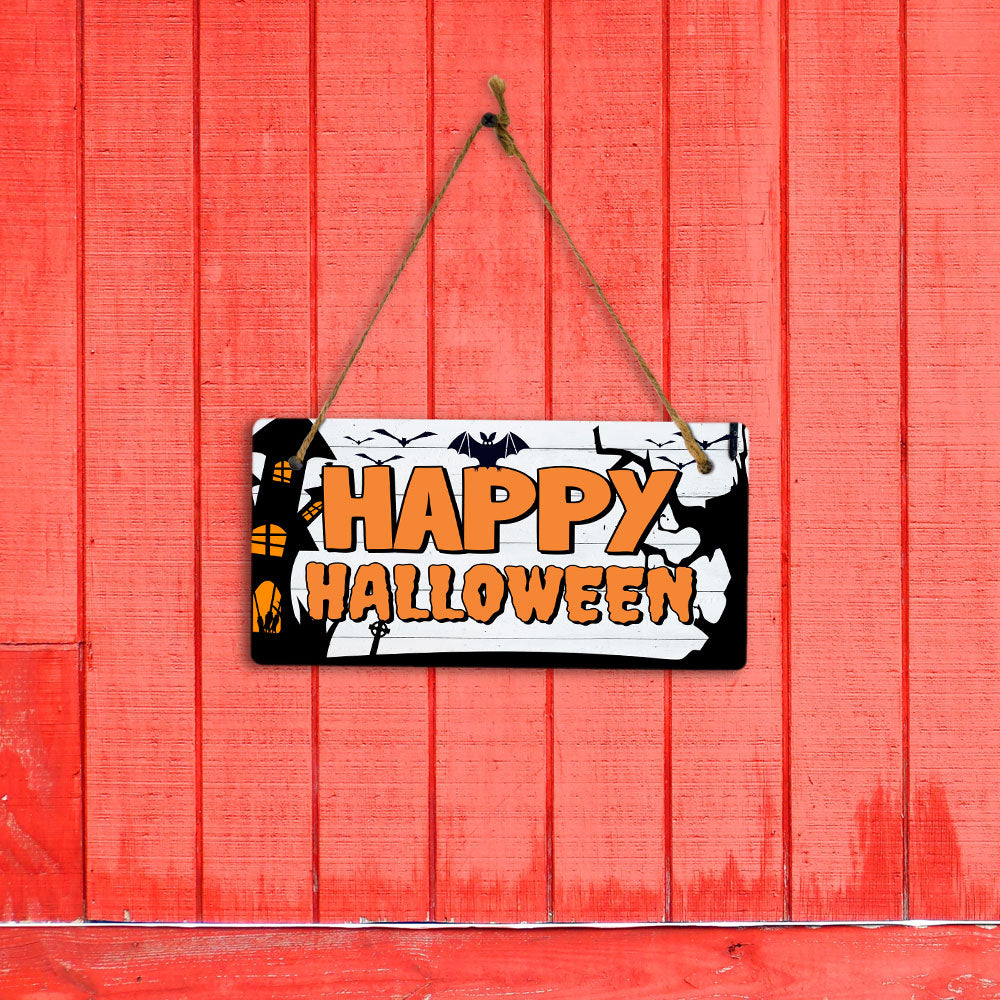 Happy Halloween 5x10 Hanging Plus Wall or Door Sign | Rustic Twined | Spooky Halloween Decoration