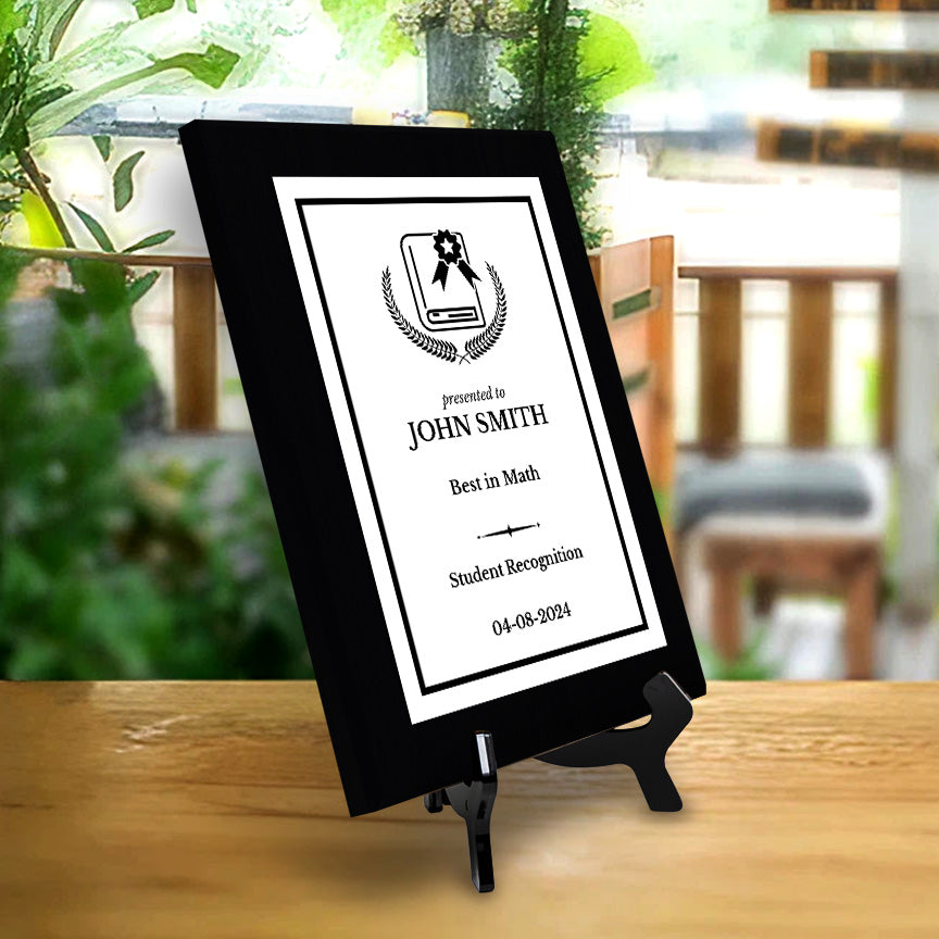 Student Achievement Customizable Black Frame Wooden Award Plaque | Easel Mount Option | Achievement and Recognition Personalizable Plaques