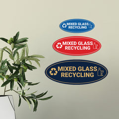 Signs ByLITA Oval Mixed glass recycling Sign - Laser-Engraved Lettering | Durable ABS Plastic | Vibrant Colors | Powerful Foam Tape