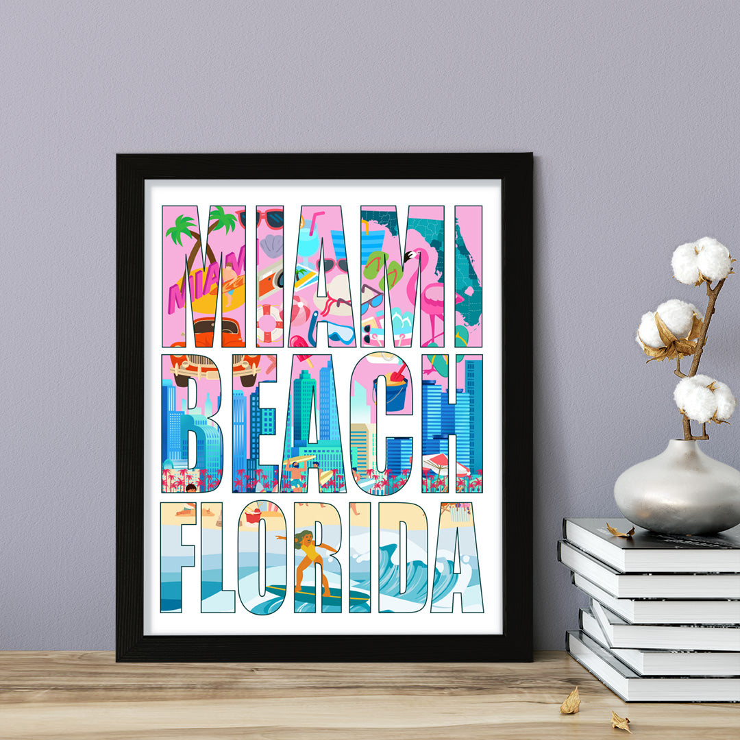 Designs ByLITA Miami Beach, Florida Inspirational, Wall Print Art | American Cities Stylish Home Decoration (Unframed or Framed)