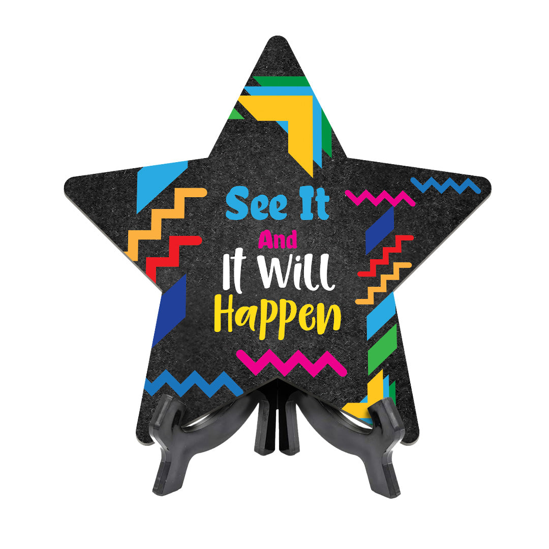 Motivational School Classroom Star Table Sign Premium Sublimated Hardboard | Includes Acrylic Easel Stands | Pre School or Kindergarten| High School | Positive Inspirational Classroom Decor|Inspirational Empowering Teacher Quotes