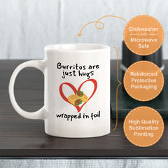 Designs ByLITA Burritos Are Just Hugs Wrapped in Foil 11oz Plastic or Ceramic Coffee Mug Elegance | Great Novelty Gift | High Quality Sublimation | Mexican Pride