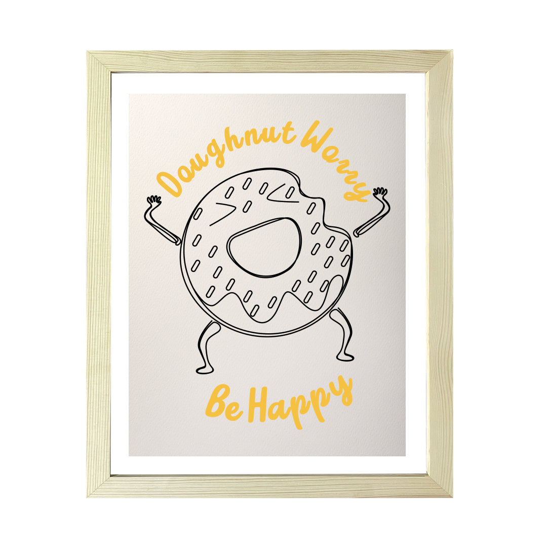 Designs ByLITA Doughnut Worry Be Happy, Wall Print Art | Doughnut Retro Kitchen Decoration