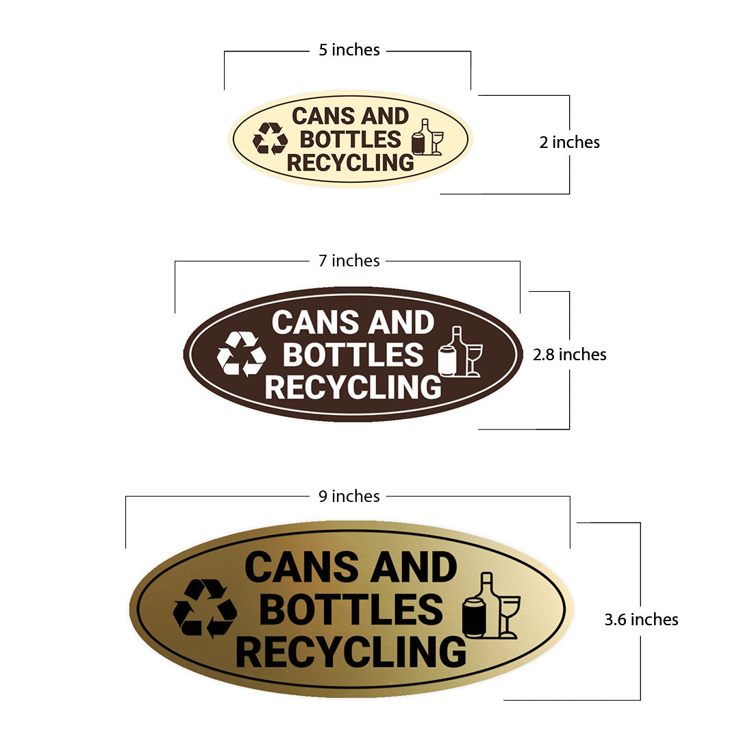 Signs ByLITA Oval Cans and bottles recycling Sign - Laser-Engraved Lettering | Durable ABS Plastic | Vibrant Colors | Powerful Foam Tape