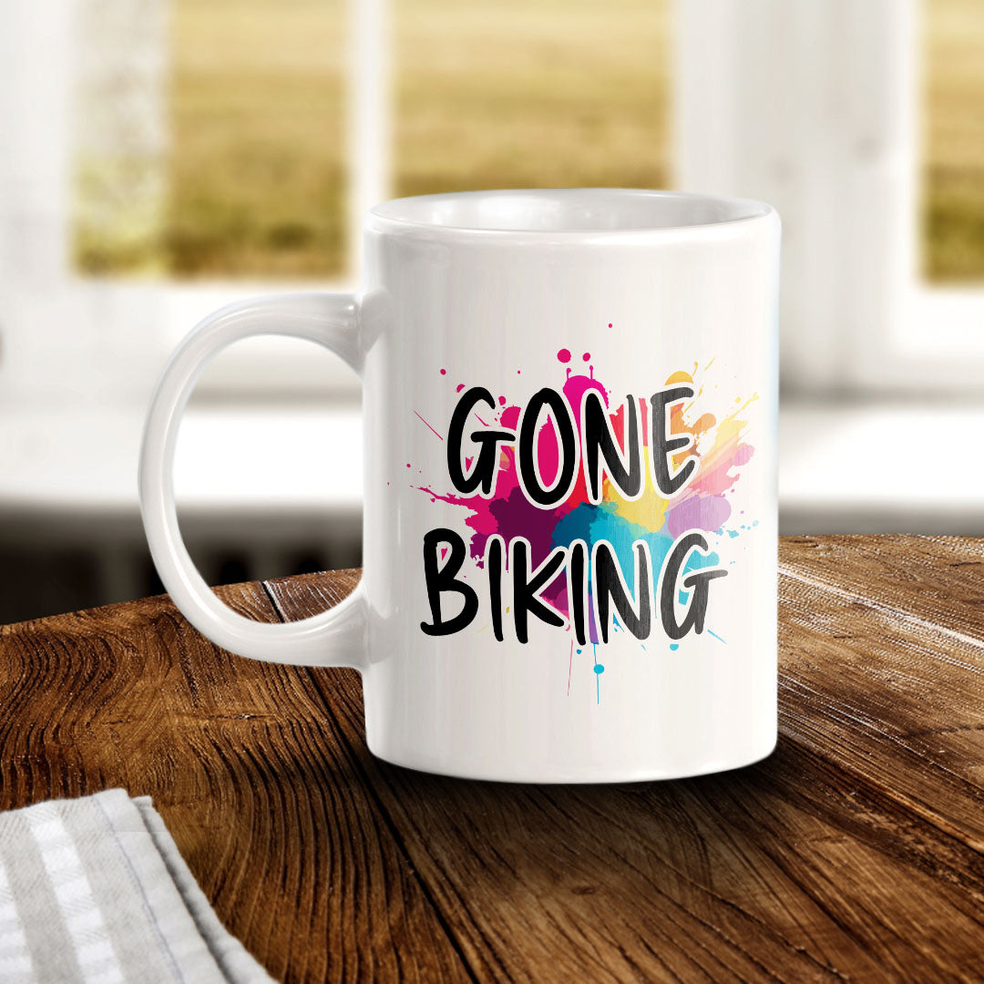 Gone Biking 11oz Plastic or Ceramic Mug | Funny Sporty Cup