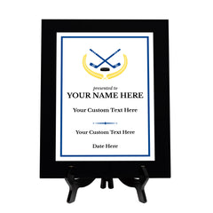 Ice Hockey Customizable Black Frame Wooden Award Plaque | Easel Mount Option | Achievement and Recognition Personalizable Plaques