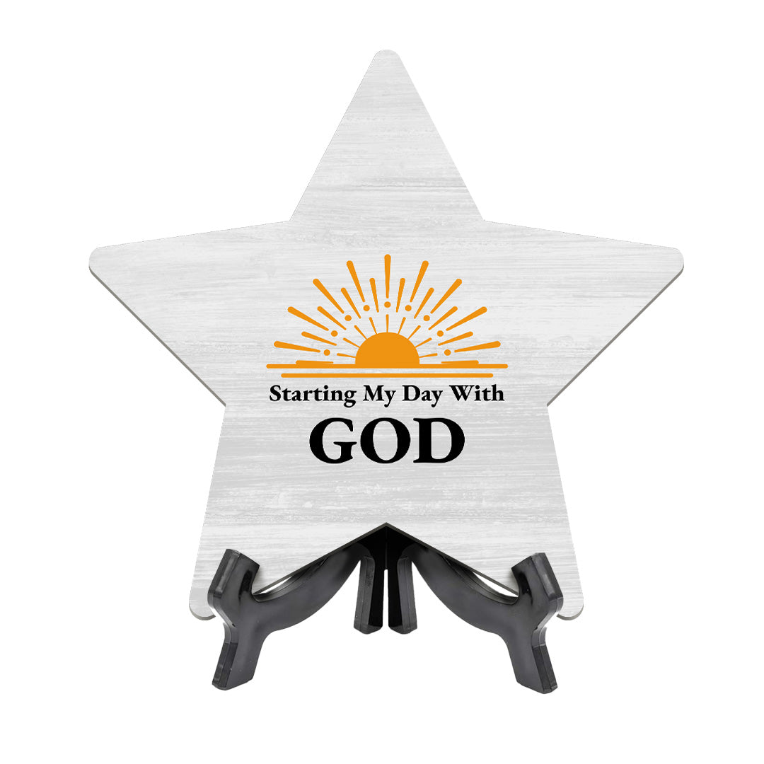 Religious Decor Star Table Sign Premium Sublimated Hardboard | Includes Acrylic Easel Stands | Family And Friends Community | Church Table Sign