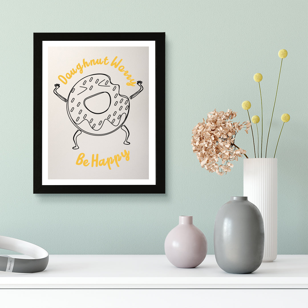 Designs ByLITA Doughnut Worry Be Happy, Wall Print Art | Doughnut Retro Kitchen Decoration