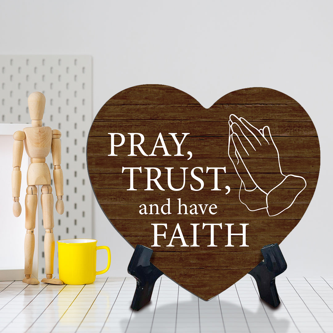 Sign ByLITA Heart Pray, trust, and have faith, Wood Color, Table Sign (6"x5")