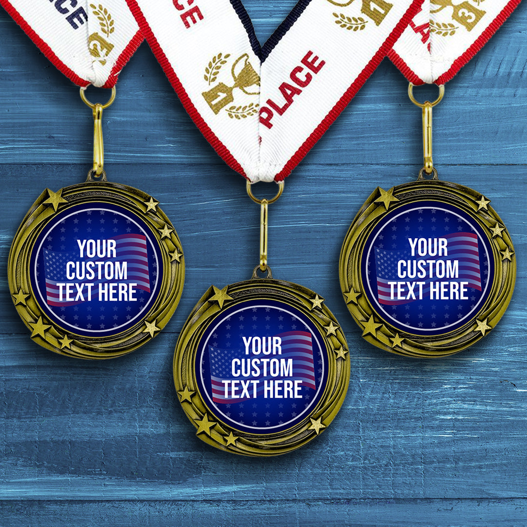 Stars and Stripes Custom Personalized Stars Design Medal | Choice of Ribbon | USA Flag Personalized Award