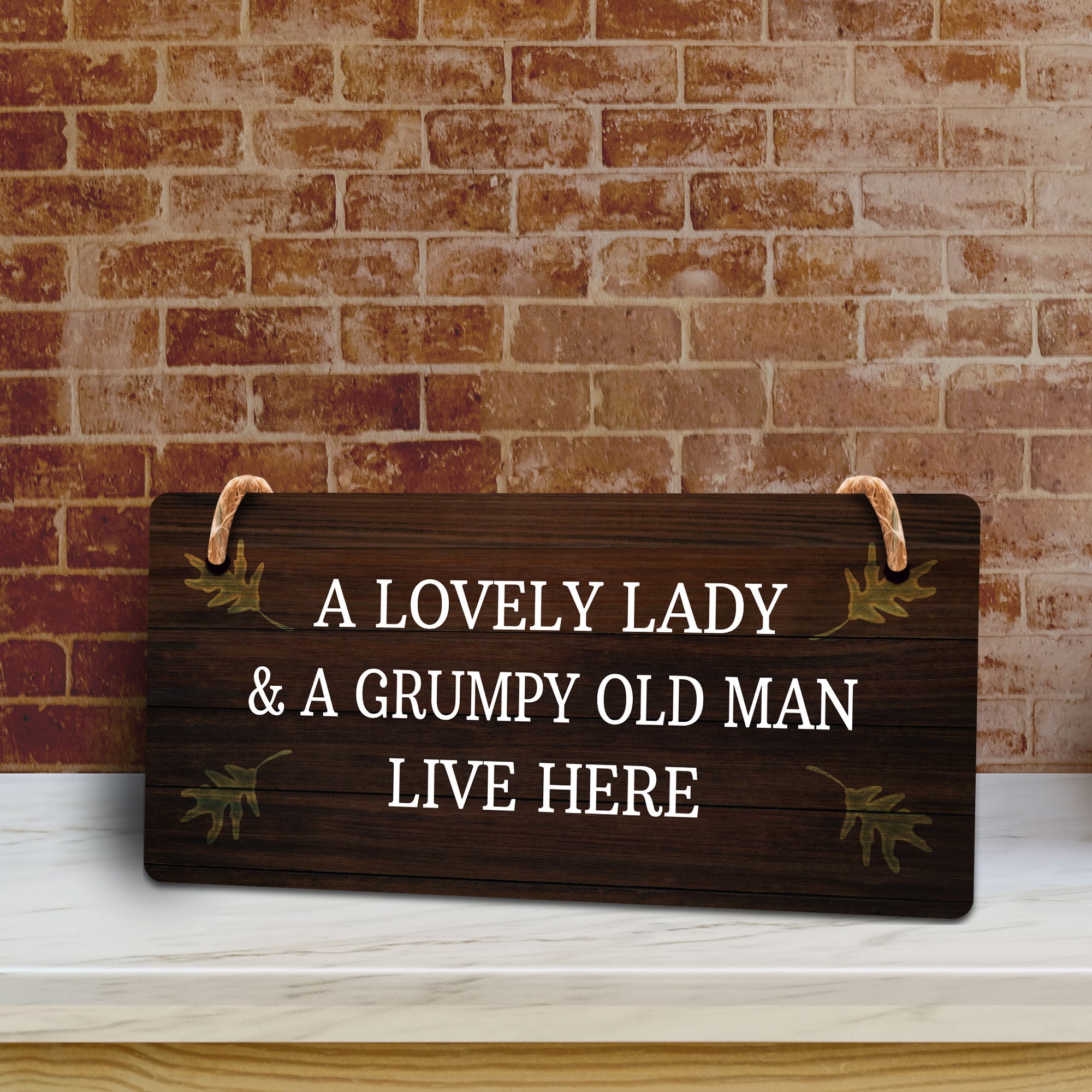 A Lovely Lady & A Grumpy Old Man Live Here 5x10 Hanging Plus Wall or Door Sign | Funny Home Decor