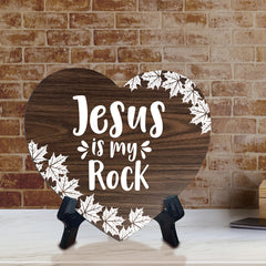 Jesus Is My Rock Heart Shape Table Sign (6 x 5.4") | God's Grace Home Decoration