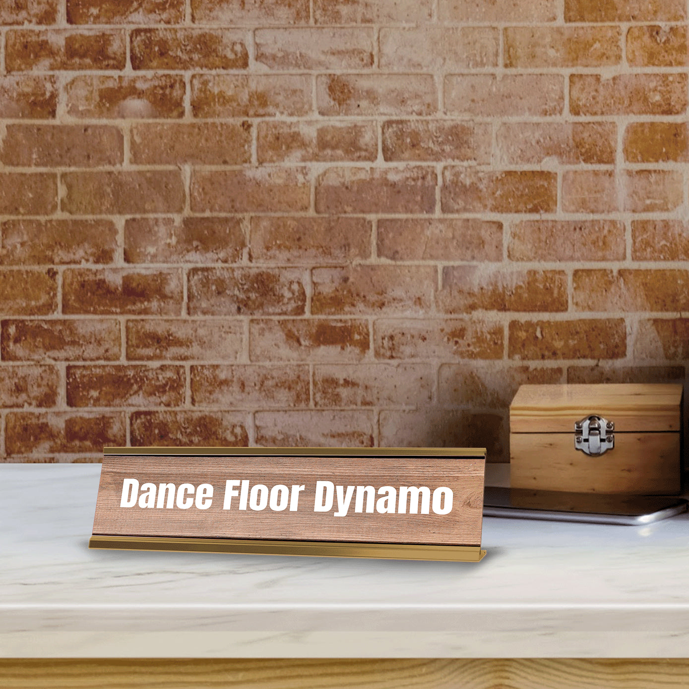 Dance Floor Dynamo Gold Frame Desk Sign (2x8") | Novelty Workplace and Home Office Decoration For Him