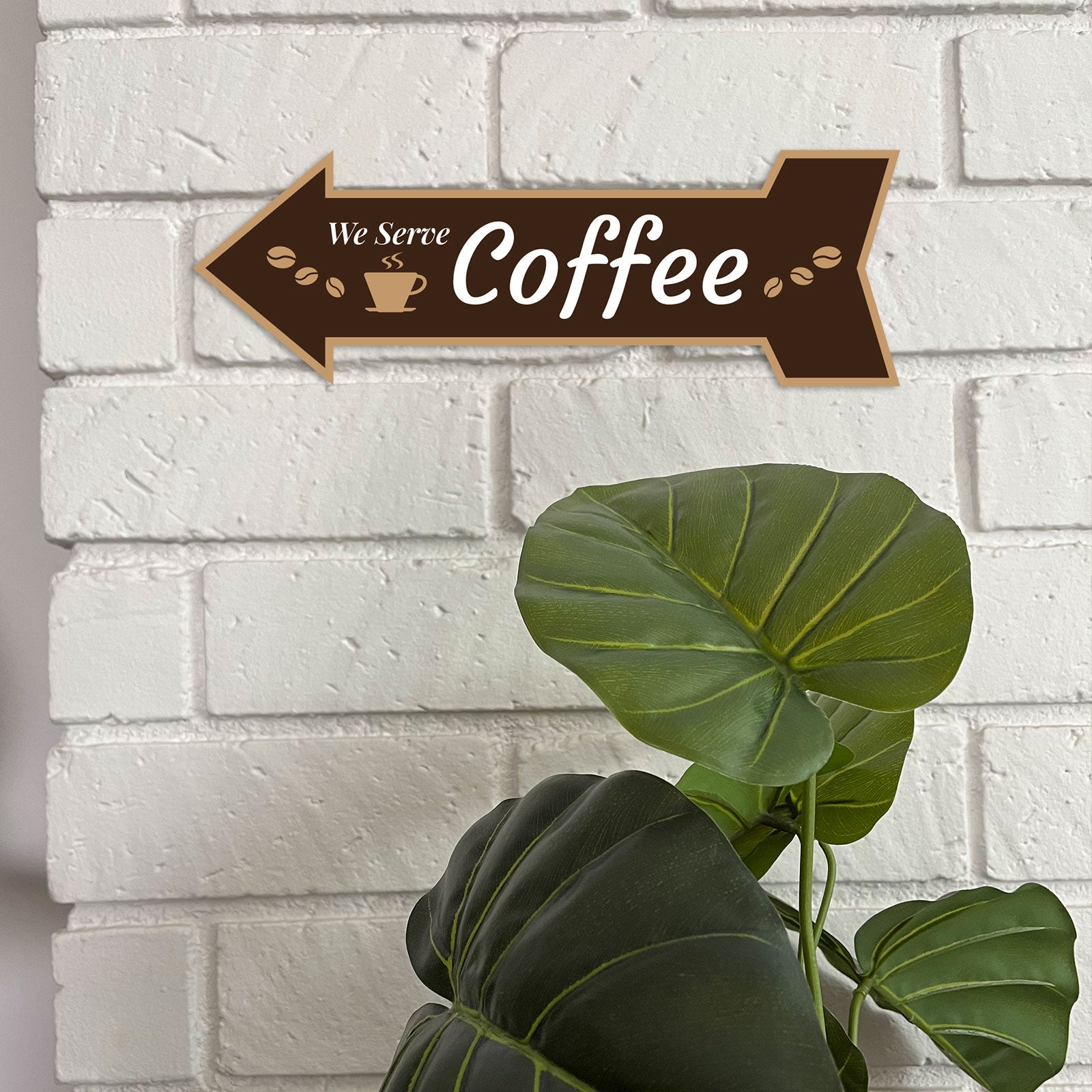 Arrow Shape We Serve Coffee 12x4" Wall or Door Sign | Funny Home Decor | Shop Décor