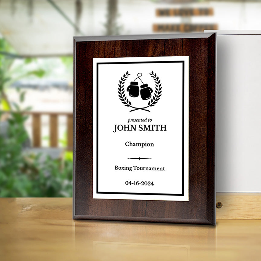 Boxing Customizable Wooden Award Plaque | Easel Mount Option | Achievement and Recognition Personalizable Plaques