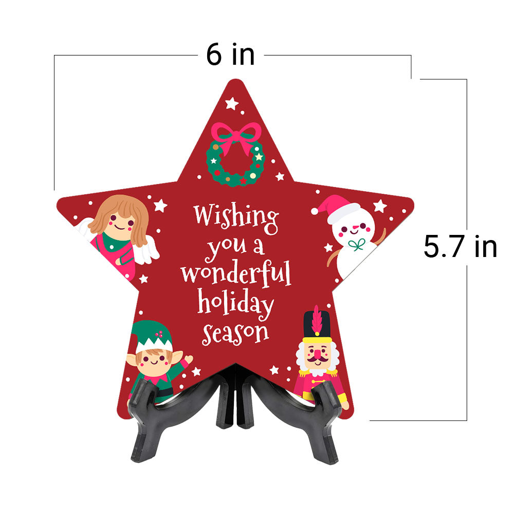 Customizable Christmas Star Shape Table Sign With Acrylic Stand (6” x 5.75”) | Holiday Indoor Decoration