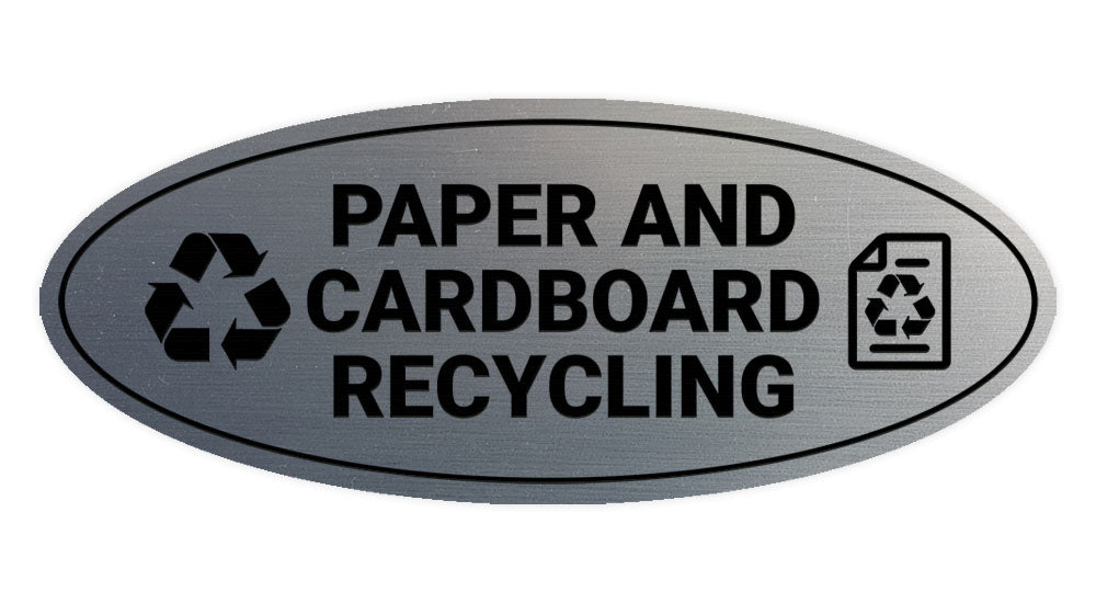 Signs ByLITA Oval Paper and cardboard recycling Sign - Laser-Engraved Lettering | Durable ABS Plastic | Vibrant Colors | Powerful Foam Tape