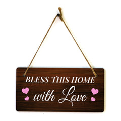 Bless This Home With Love 10x5 Hanging Plus Wall or Door Sign | Family Home Decor