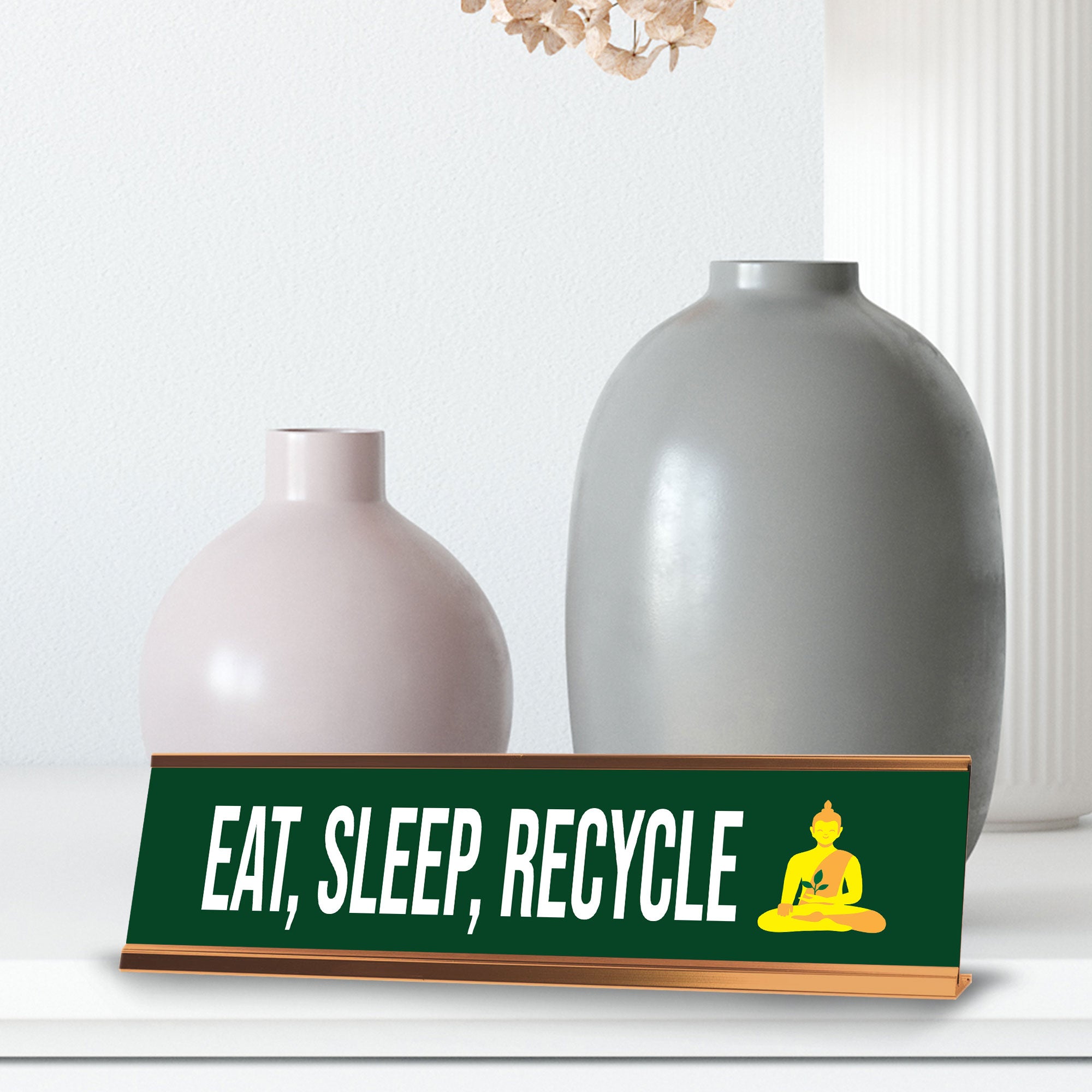 Signs ByLITA Eat, Sleep, Recycle Gold Frame Desk Sign (2x8")