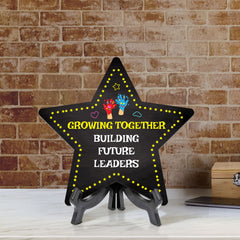 Sign ByLITA Growing Together: Building Future Leaders Star Table Sign with Acrylic Stand (7.5x7.5“) Development | Kindergarten Classroom Essentials | Nurture Young Minds | Fun & Educational Supplies | Easy to Read | Includes Easel Stand