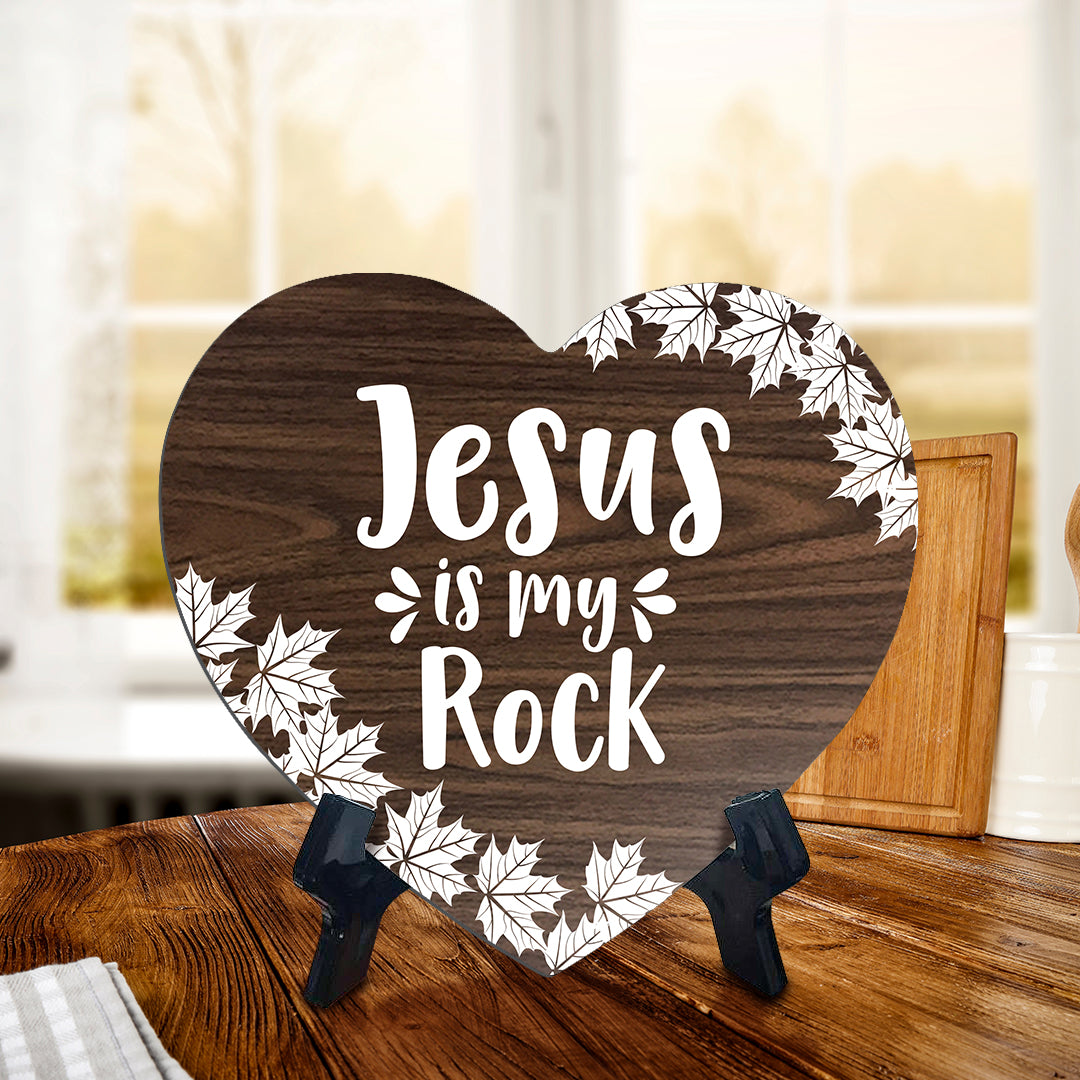 Jesus Is My Rock Heart Shape Table Sign (6 x 5.4") | God's Grace Home Decoration