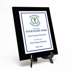 Academic Achievement Customizable Black Frame Award Plaque | Easel Mount Option | Recognition of Achievement and Service Personalizable Plaques