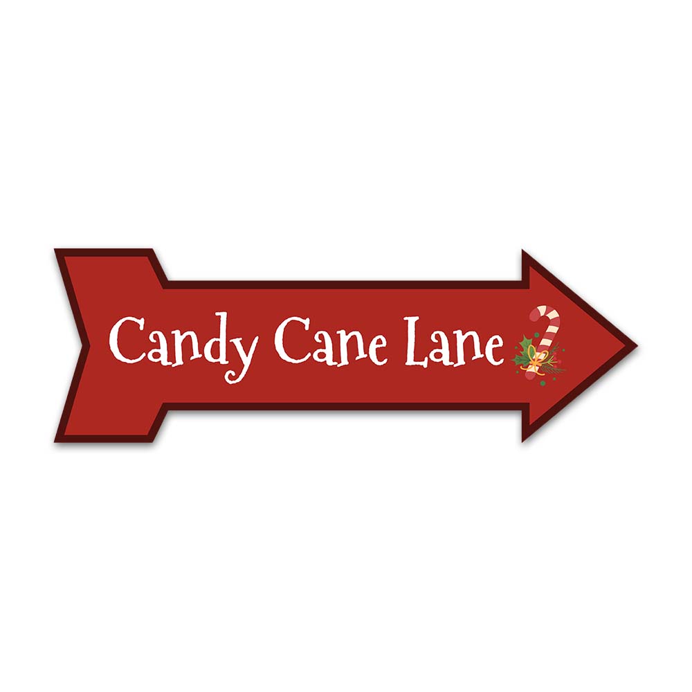 Arrow Shape Plus Candy Cane Lane 12x4" Wall or Door Sign | Christmas Holiday Decoration