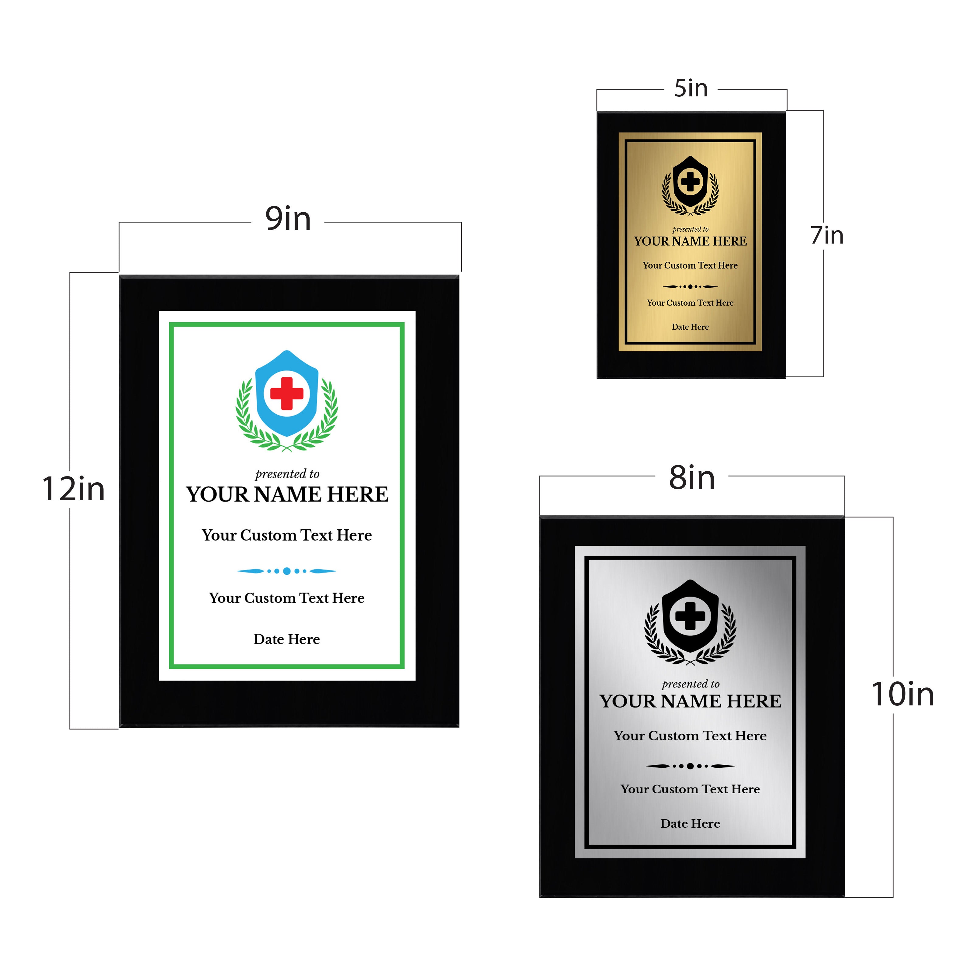 Health Professional Theme Customizable Black Frame Award Plaque | Easel Mount Option | Achievement and Service Personalizable Plaques