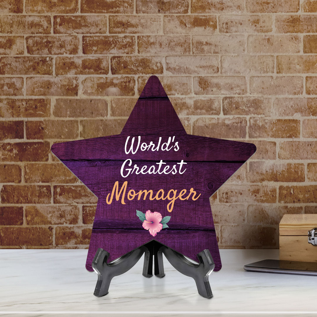 World's Greatest MOMAGER 7.5 x 7.5" Star Table Sign With Acrylic Stand | Home & Office Decor