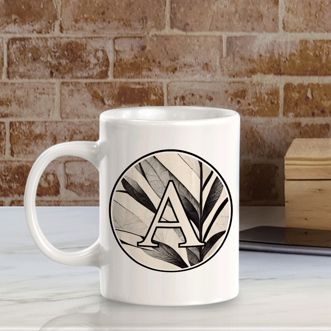 A to Z Black and White Alphabet Monogrammed Initial Ceramic 11oz Coffee Mugs