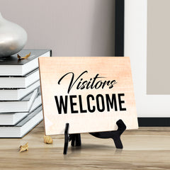 'Visitors Welcome' Table Sign with Easel Stand, 6" x 8"