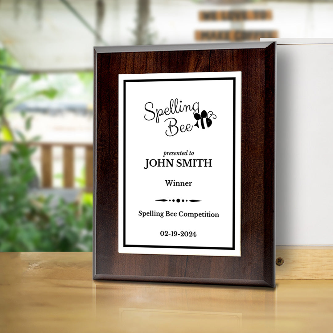 Spelling Bee Competition Custom Award Plaque |Easel Mount Option | Achievement and Recognition Personalizable Plaques