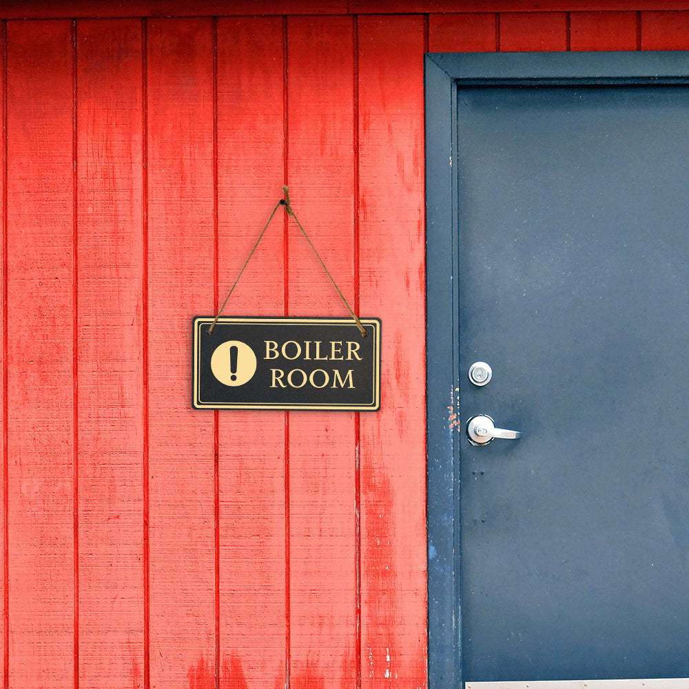 Boiler Room 5x10 Hanging Plus Wall or Door Sign | Rustic Twine | Workplace Safety Signage