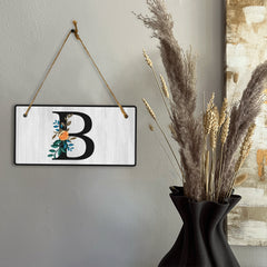 B Flower Decor 5x10 Hanging Wall or Door Sign | Alphabet Letter Room Decoration