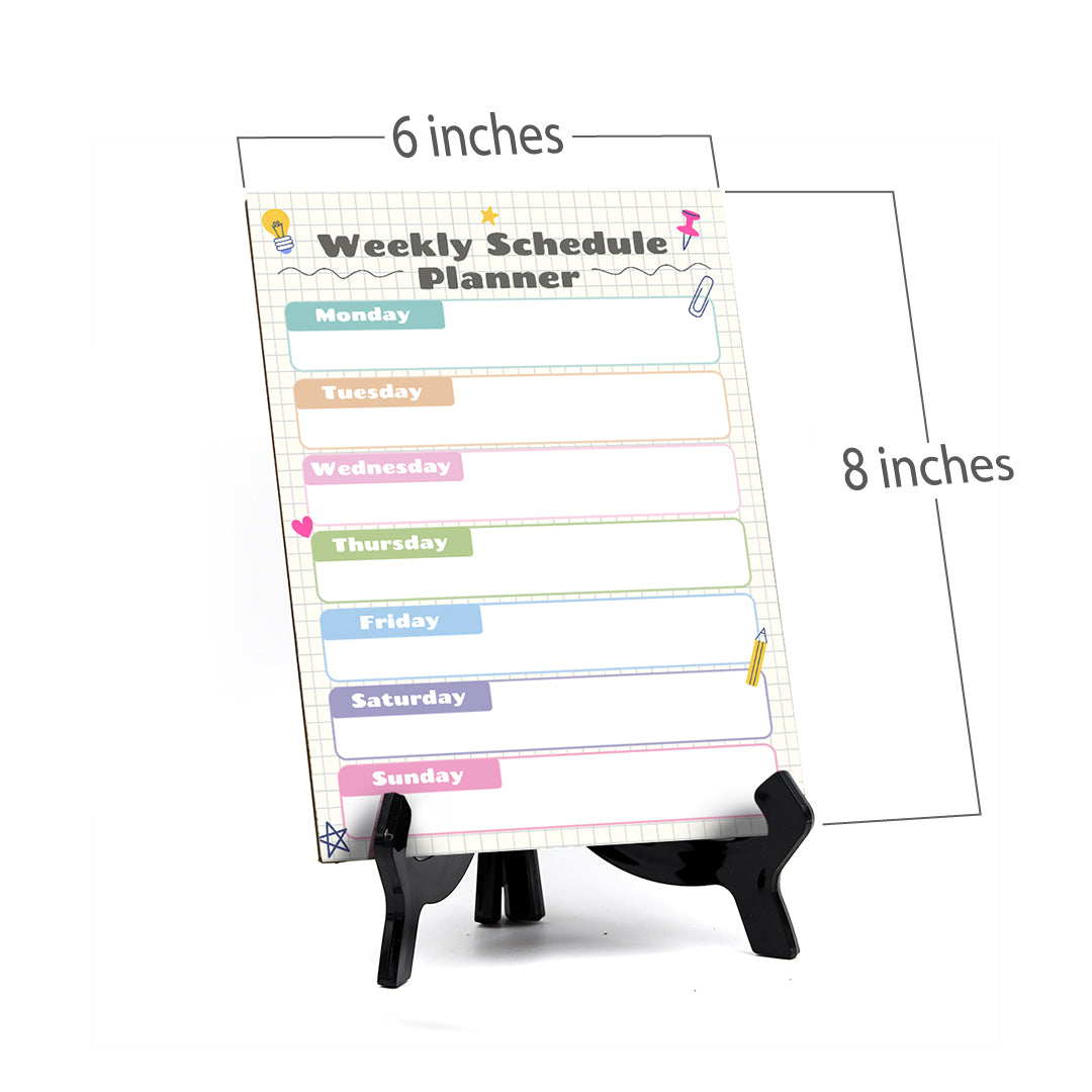 Weekly Schedule Planner Dry Wipe Liquid Chalk Table Sign (6x8") Office And Home Reminders | Personal Schedule | No Pen Included