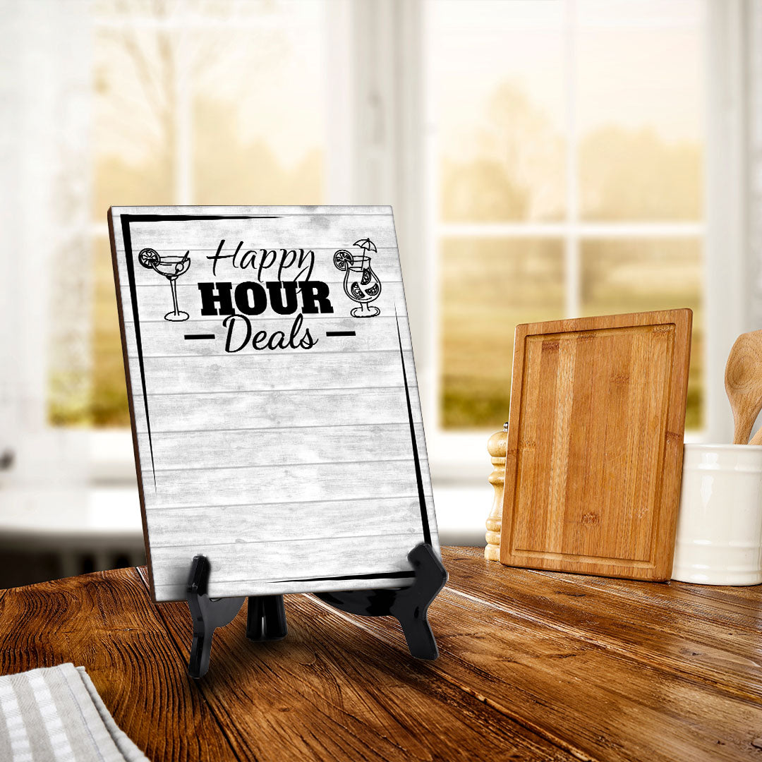 Happy Hour Deals 6x8 Dry Wipe Table Sign (6x8) Easy Installation | Restaurant & Bar | Perfect To Clearly Direct Customers & Advertise Specials | No Pen Included