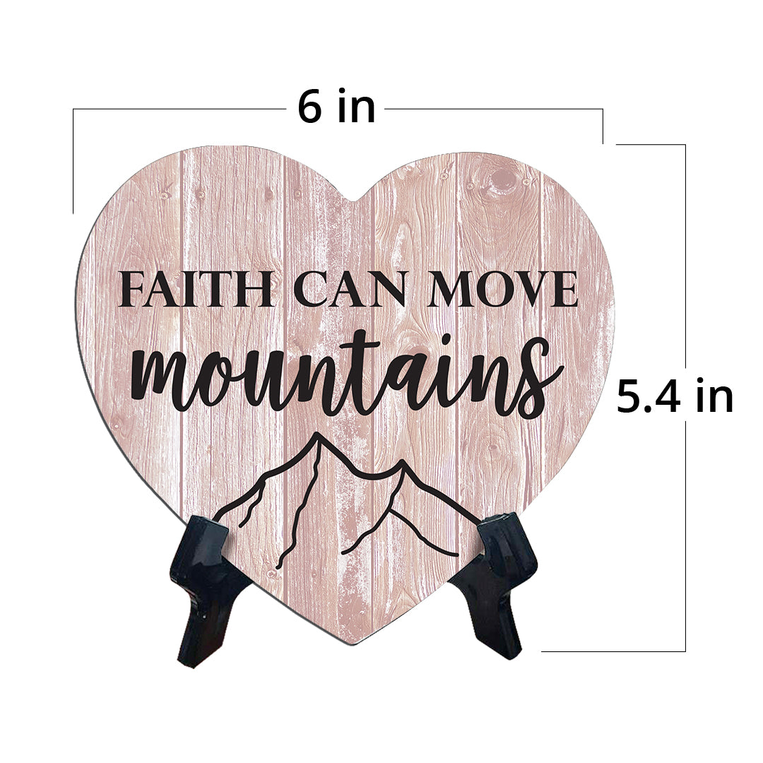 Sign ByLITA Heart Faith can move mountains, Wood Color, Table Sign (6"x5")