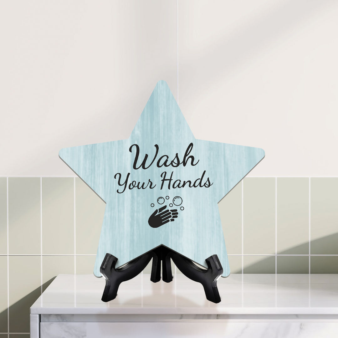 Sign ByLITA Wash Your Hands, Wood Color, Star Table Sign (6"x5")