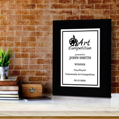 Art Competition Customizable Black Frame Award Plaque | Easel Mount Option | Achievement and Recognition Personalizable Plaques