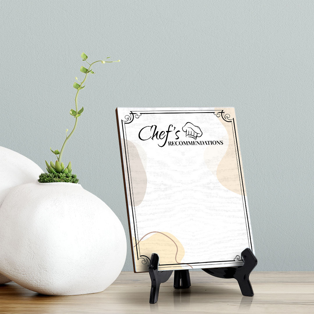 Chef's Recommendations 6x8 Dry Wipe Table Sign Easy Installation | Restaurant & Bar | Perfect To Clearly Direct Customers & Advertise Specials | No Pen Included